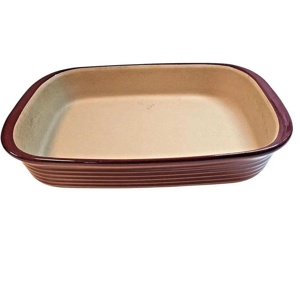 Pampered Chef Stoneware Baking Dish Stone Rectangular Baker 9 x 13 Cranberry